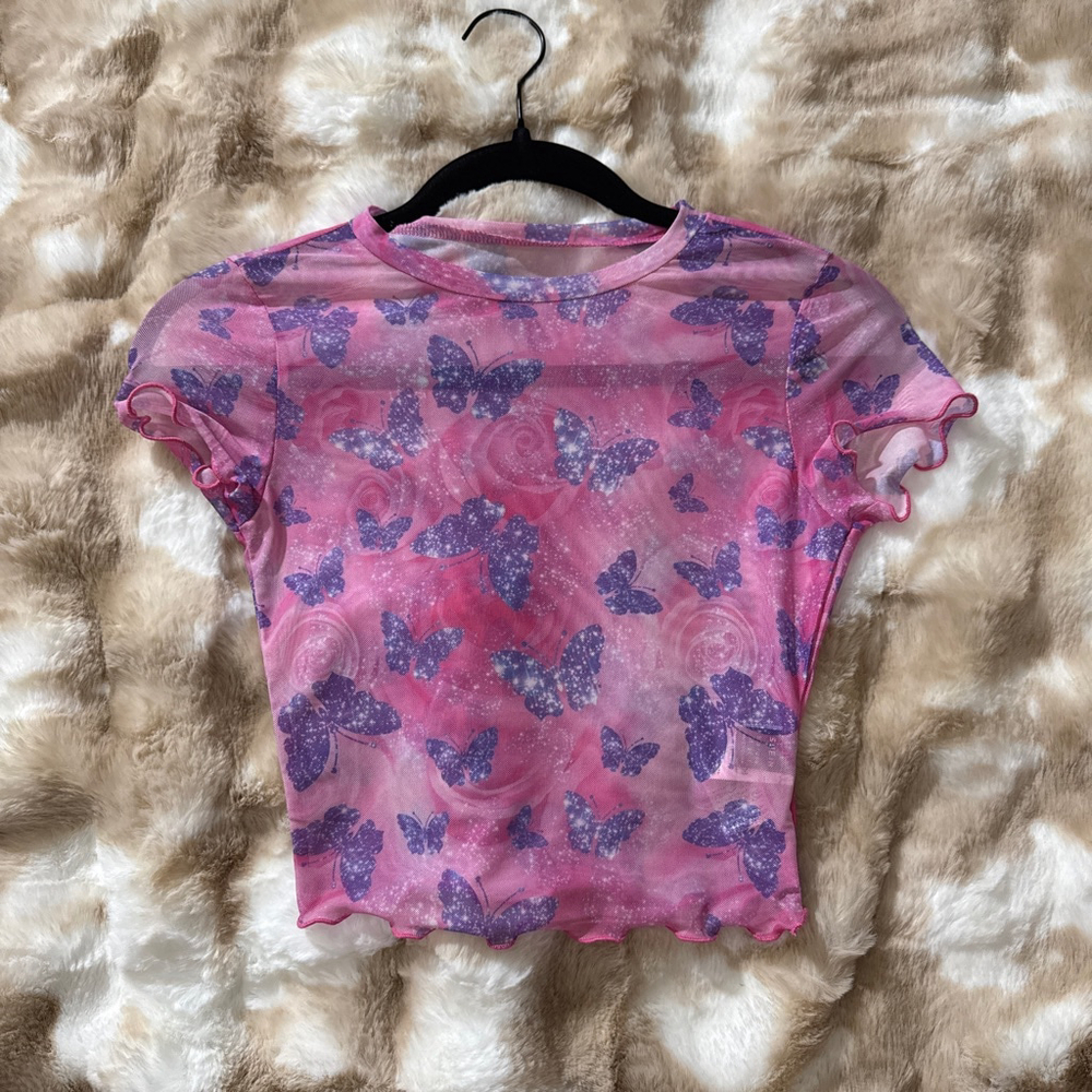 Cute pink crop top, see through